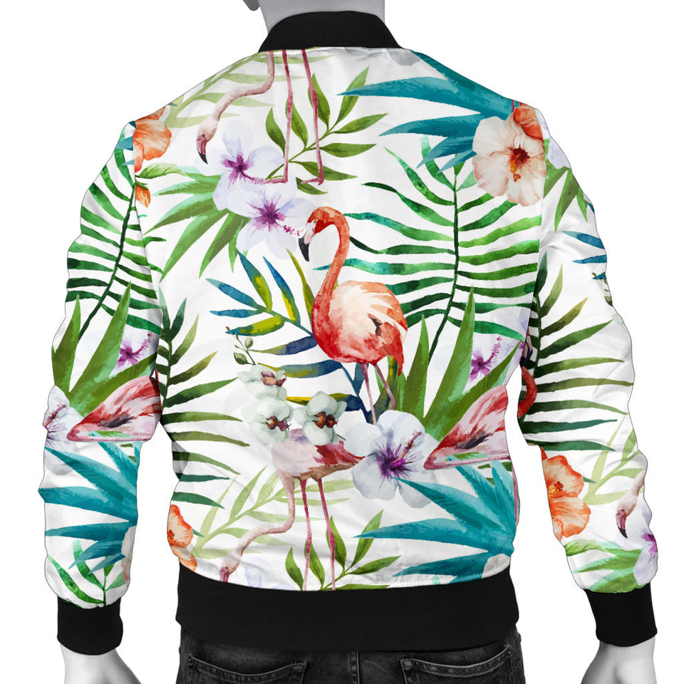 Flamingo Flower Leaves Pattern Men Bomber Jacket