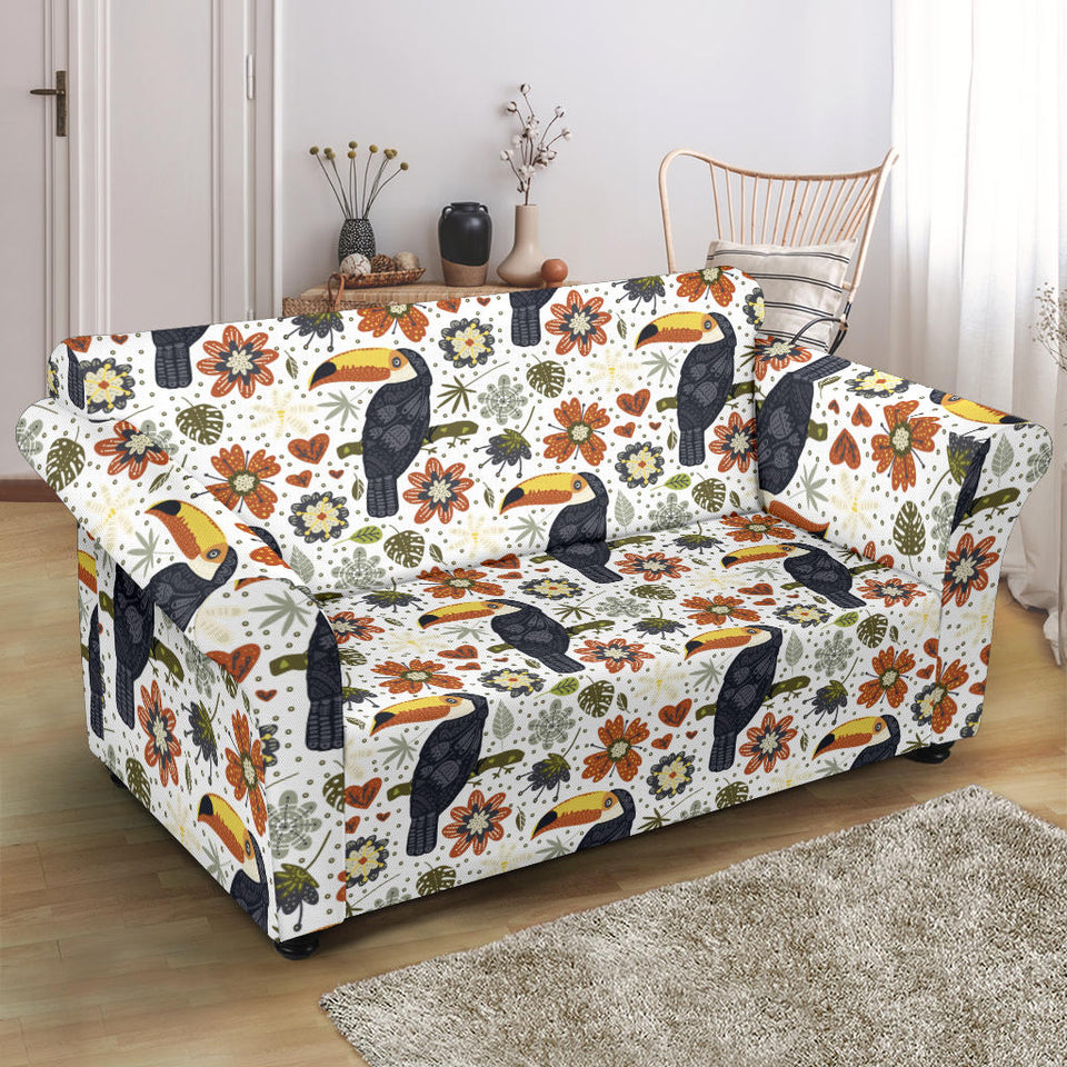 Toucan Flower Pattern Loveseat Couch Slipcover