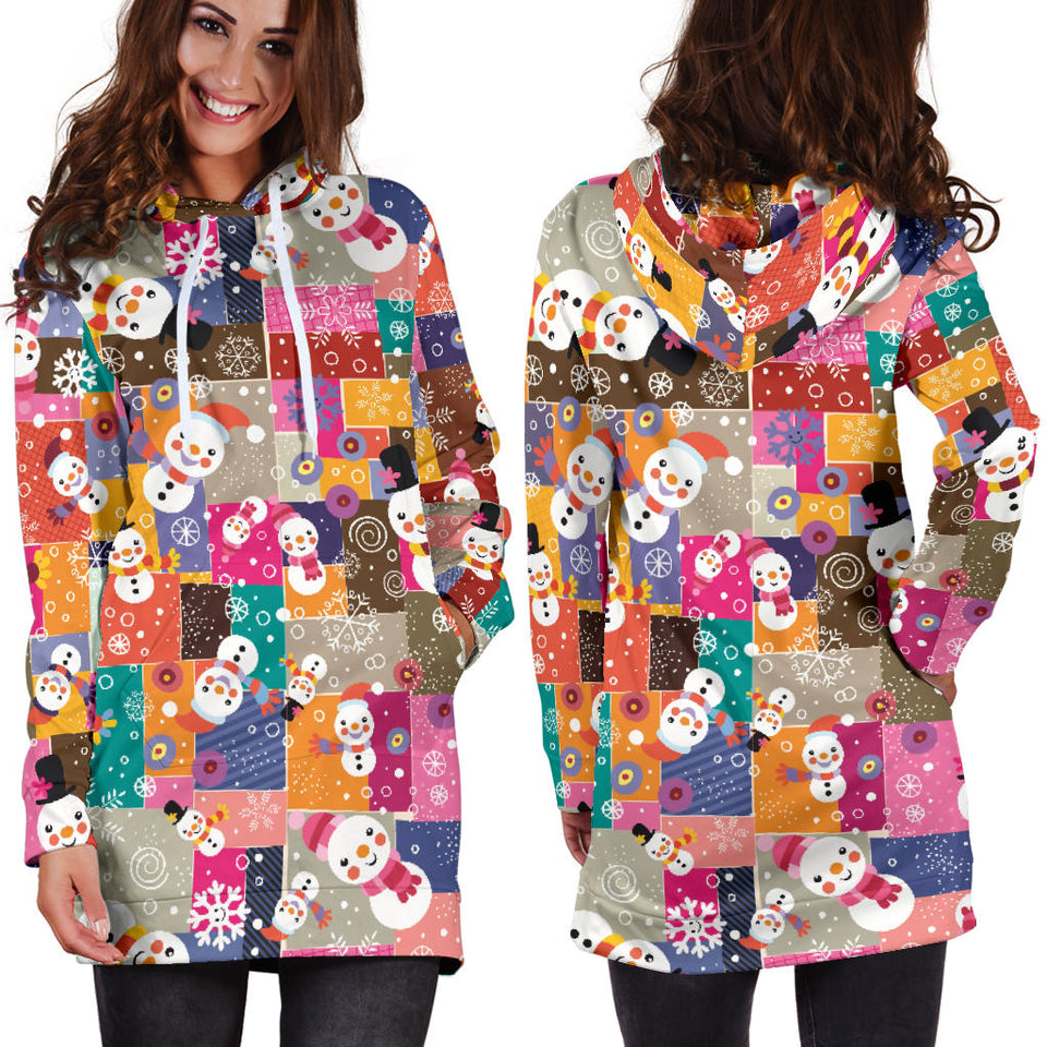 Snowman Colorful Theme Pattern Women Hoodie Dress