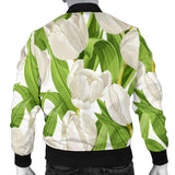 White Tulip Pattern Men Bomber Jacket