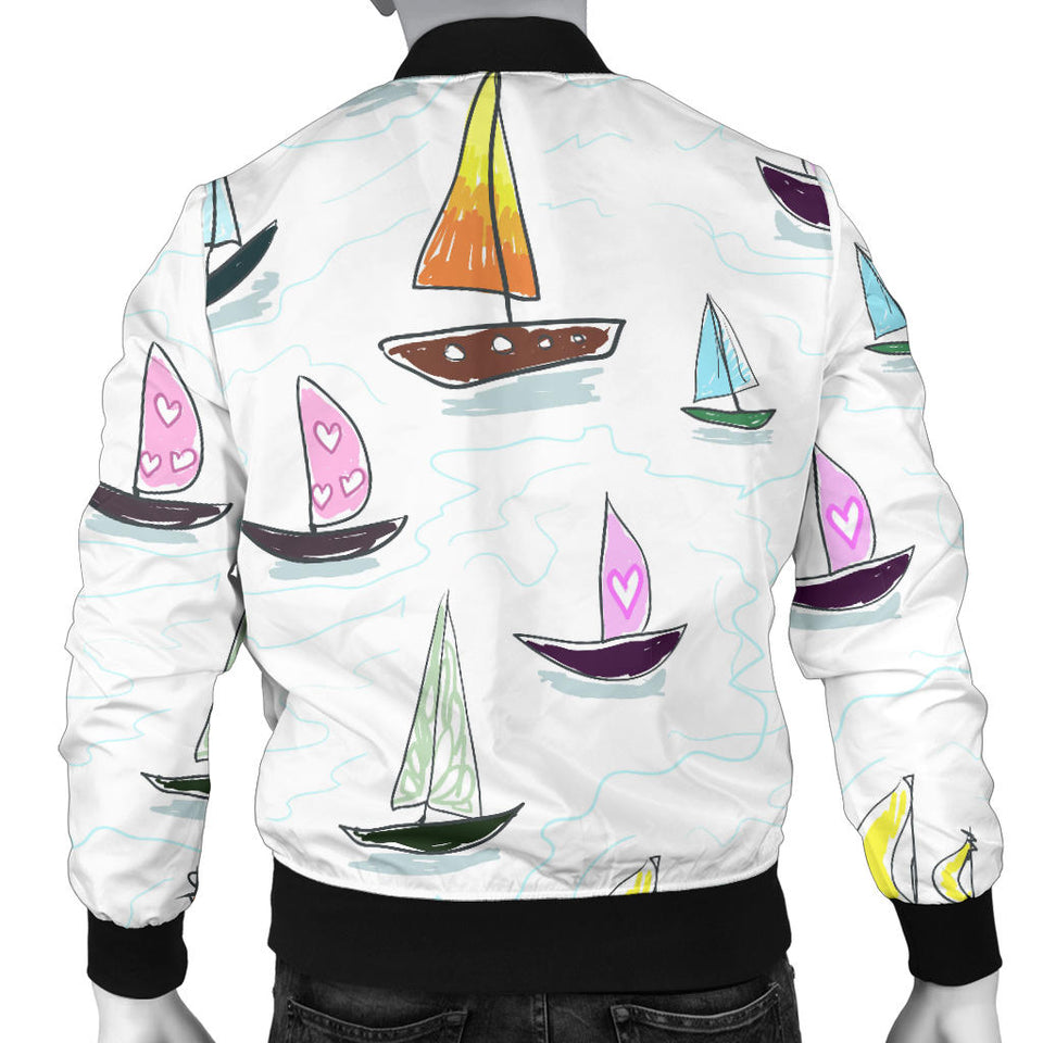 Cute Sailboat Pattern Men Bomber Jacket