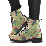 Japanese Crane Green Theme Pattern Leather Boots