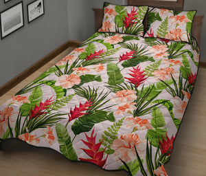 Heliconia Hibiscus Leaves Pattern Quilt Bed Set