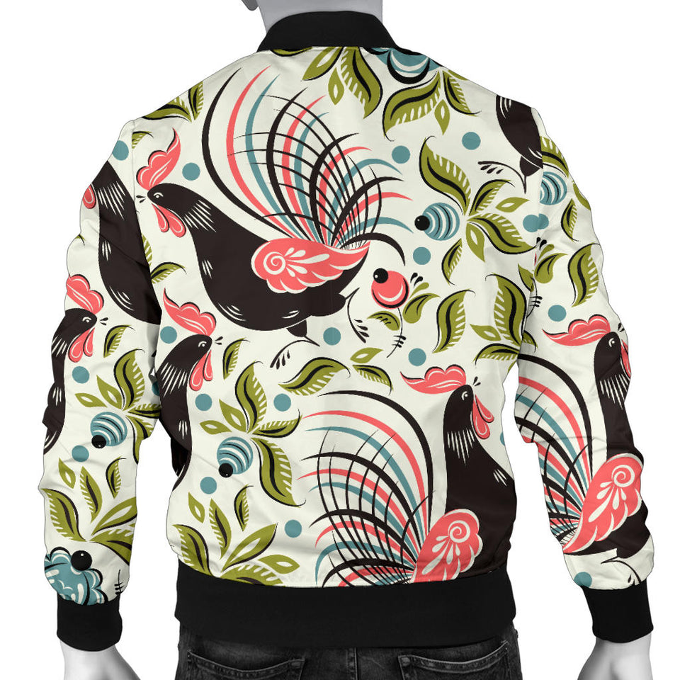 Rooster Chicken Leaves Pattern Men Bomber Jacket