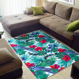 Blue Parrot Hibiscus Pattern Area Rug