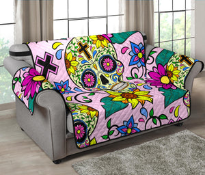 Colorful Suger Skull Pattern Loveseat Couch Cover Protector