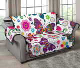 Colorful Butterfly Flower Pattern Loveseat Couch Cover Protector