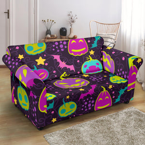 Halloween Pumpkin Bat Pattern Loveseat Couch Slipcover