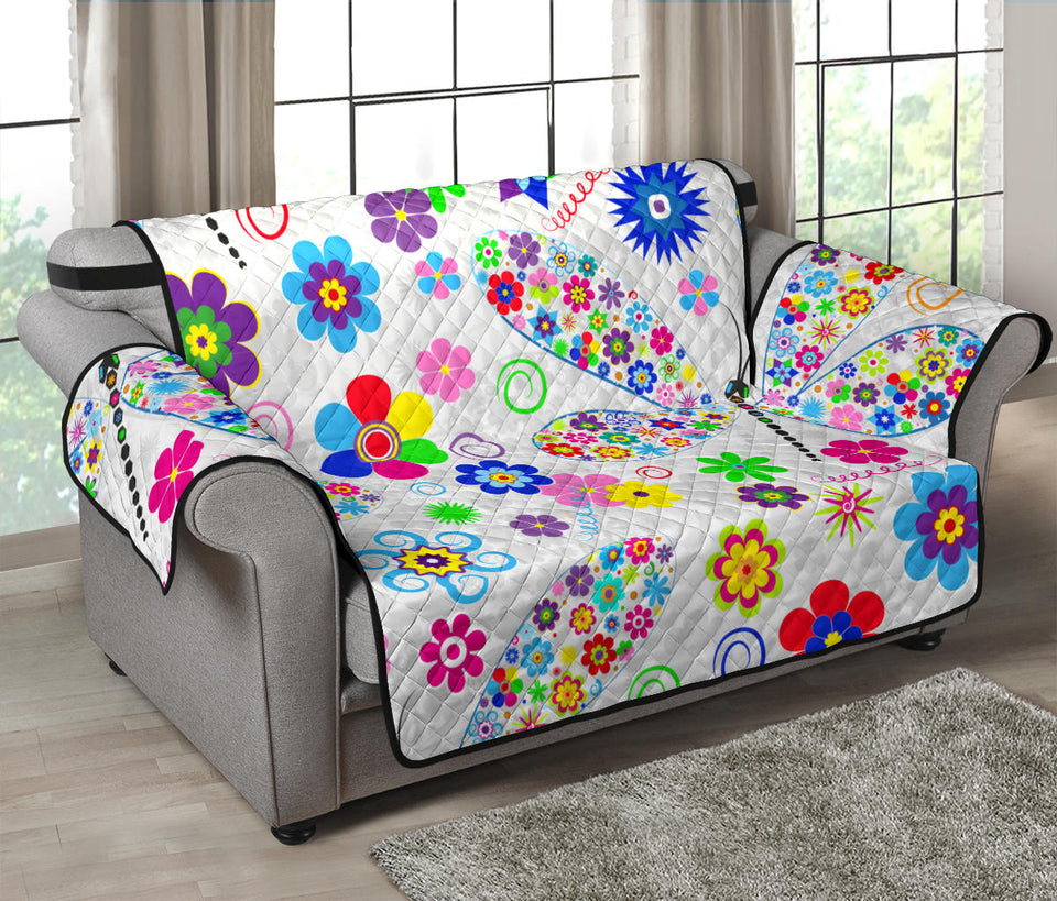 Dragonfly Color Flower Pattern Loveseat Couch Cover Protector
