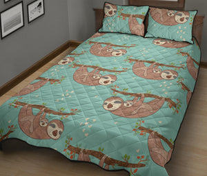 Sloth Mom and baby Pattern Quilt Bed Set