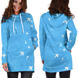 Airplane Pattern Blue Background Women Hoodie Dress