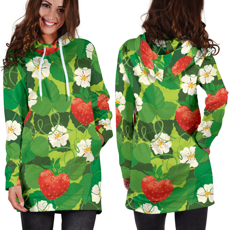 Strawberry Leaves Pattern Women Hoodie Dress