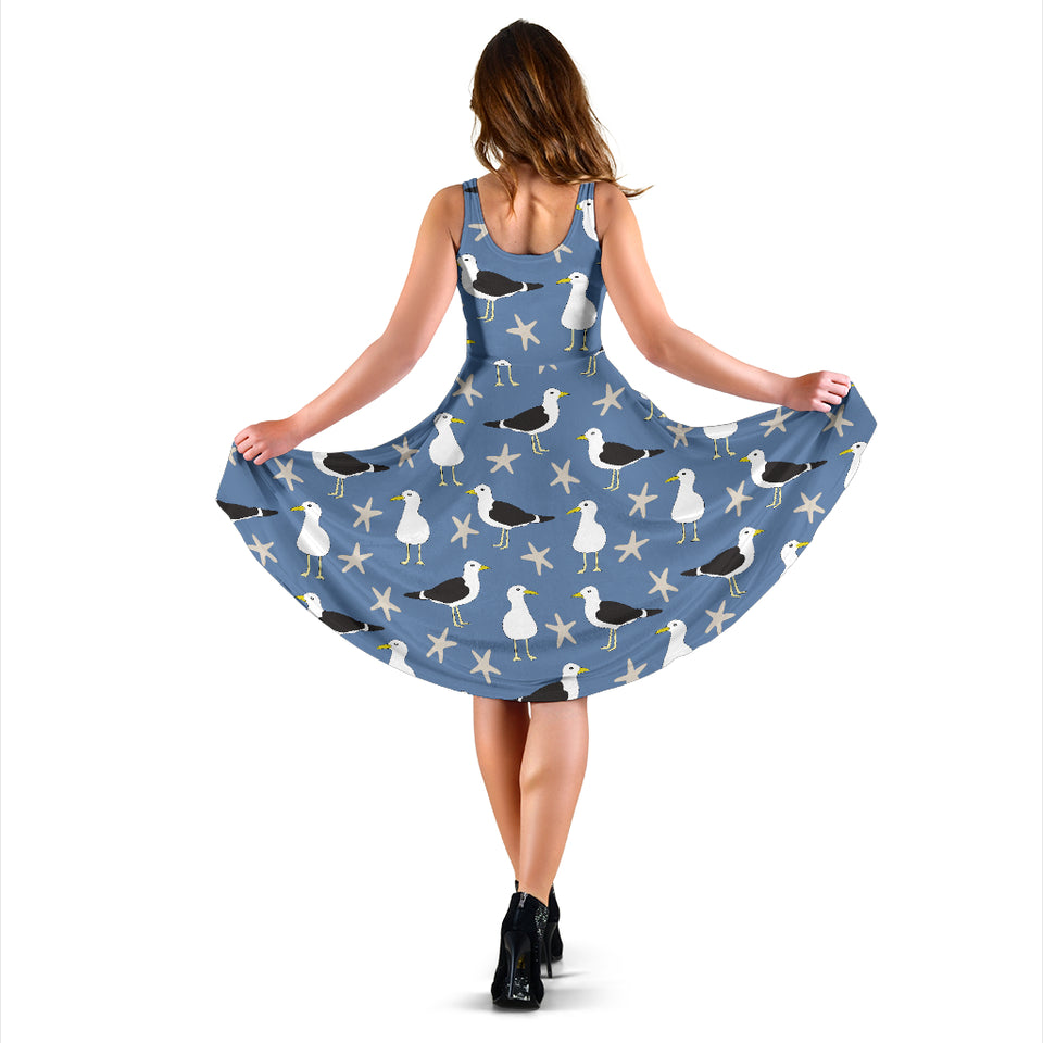 Seagull Pattern Print Design 01 Sleeveless Midi Dress