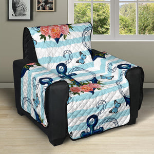 Anchor Flower Blue Stripe Pattern Recliner Cover Protector