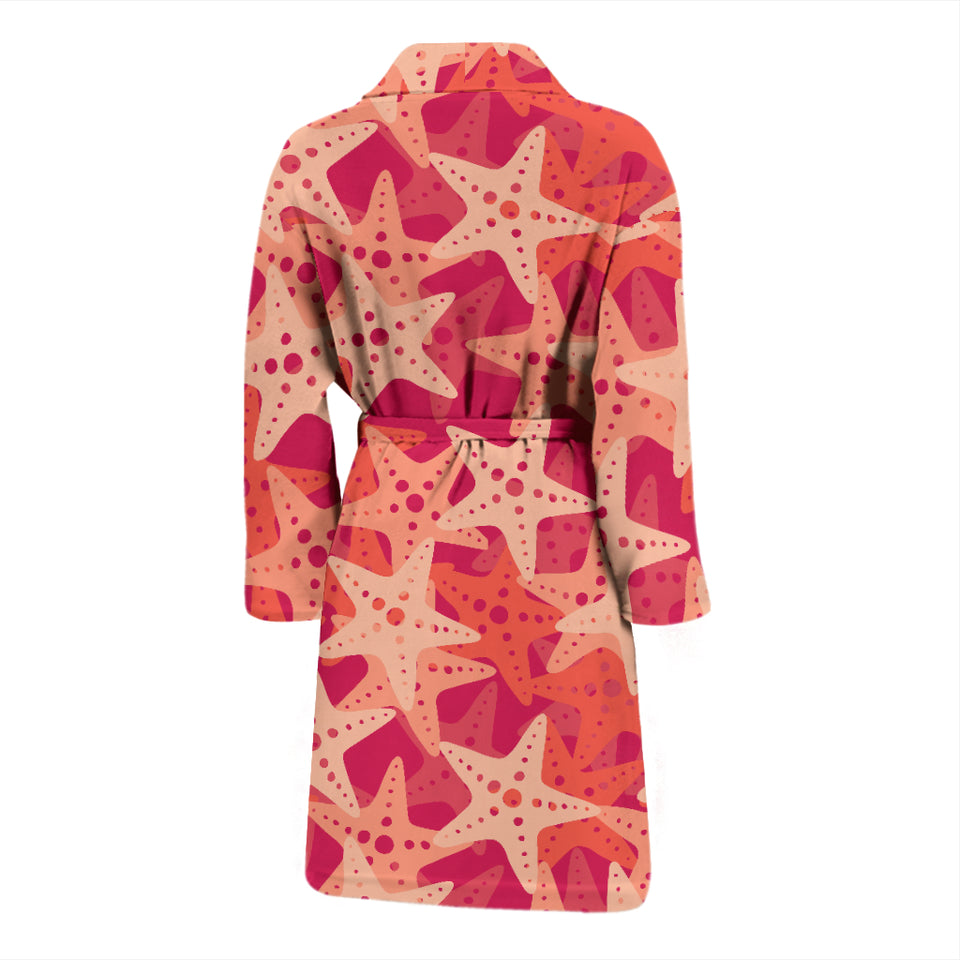 Starfish Red Theme Pattern Men Bathrobe