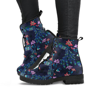 Peacock Feather Pattern Leather Boots