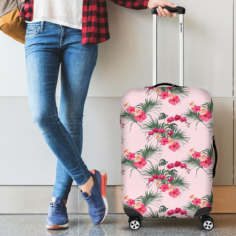 Red Pink Orchid Hibiscus Pattern Luggage Covers