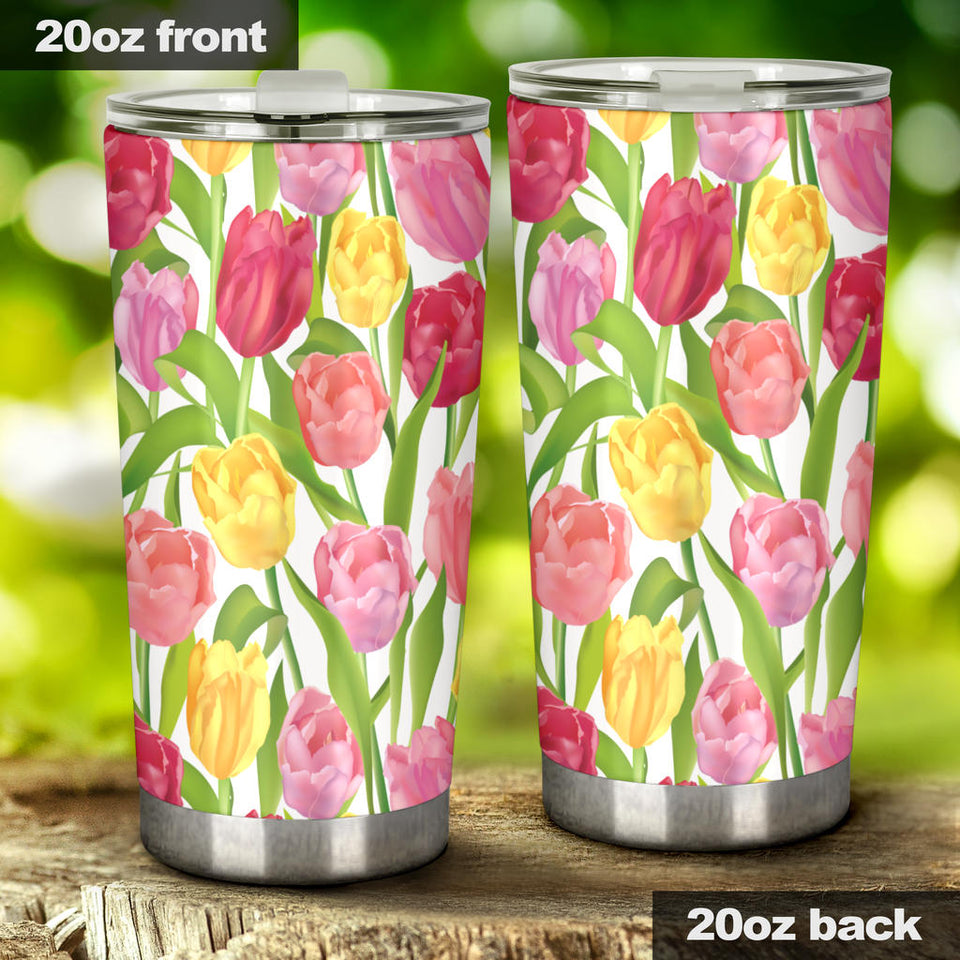 Pink Red Yellow Tulip Pattern Tumbler