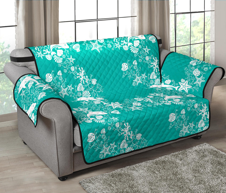 Dolphin Sea Shell Starfish Pattern Loveseat Couch Cover Protector