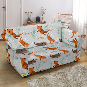 Swimming Fish Otter Pattern Loveseat Couch Slipcover