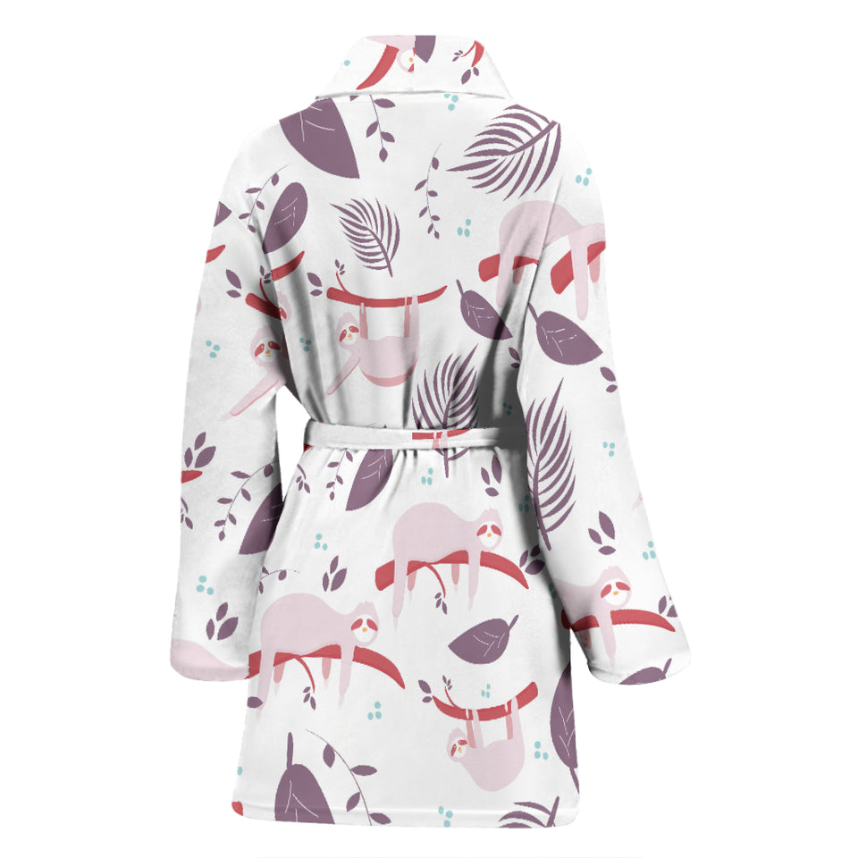 Sloth Leaves Pattern Women Bathrobe