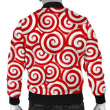 Red and White Candy Spiral Lollipops Pattern Men Bomber Jacket