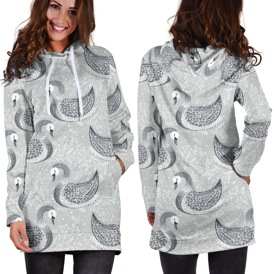 Swan Gray Pattern Women Hoodie Dress