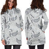 Swan Gray Pattern Women Hoodie Dress