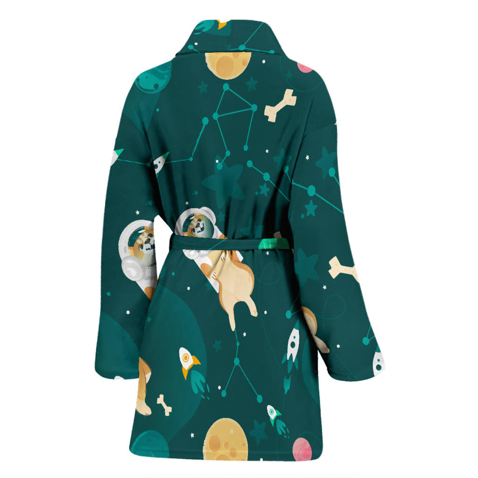 Corgi Astronaut Pattern Women Bathrobe