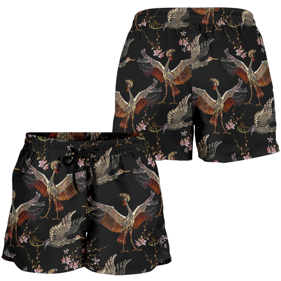 Japanese Crane Pattern Background Women Shorts