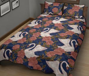 Swan Rose Pattern Quilt Bed Set