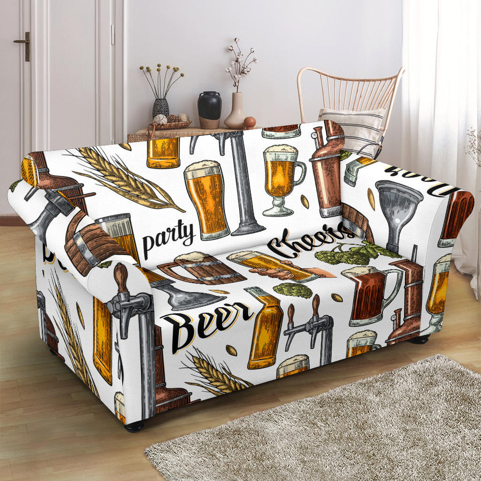 Beer Cheer Pattern Loveseat Couch Slipcover