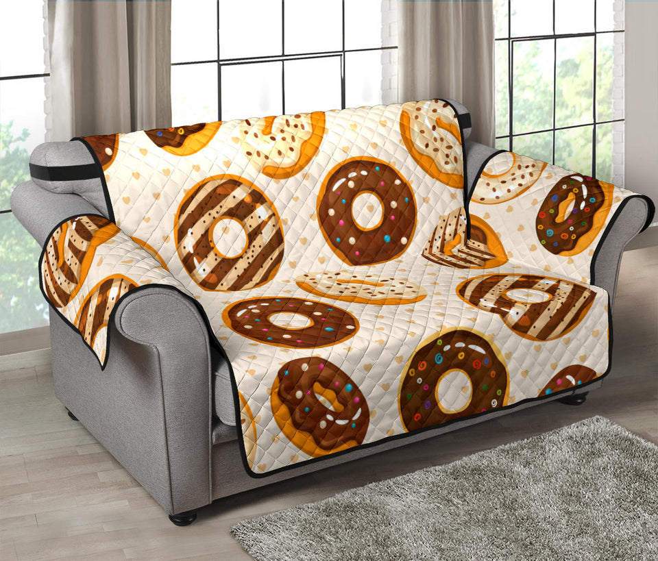 Chocolate Donut Pattern Loveseat Couch Cover Protector