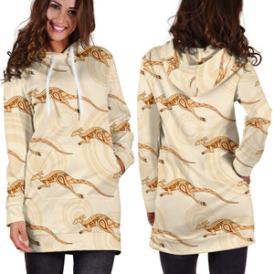 Kangaroo Aboriginal Pattern Background Women Hoodie Dress