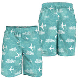 Airplane Cloud Pattern Green Background Men Shorts