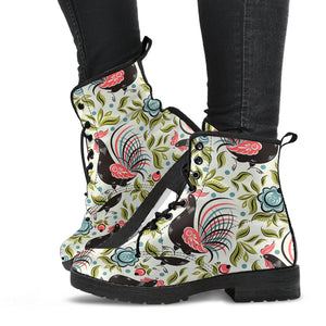 Rooster Chicken Leaves Pattern Leather Boots