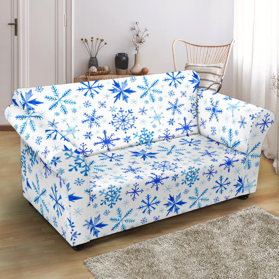 Blue Snowflake Pattern Loveseat Couch Slipcover