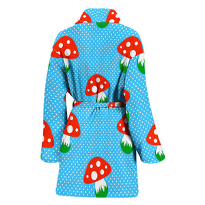 Mushroom Pokkadot Pattern Women Bathrobe