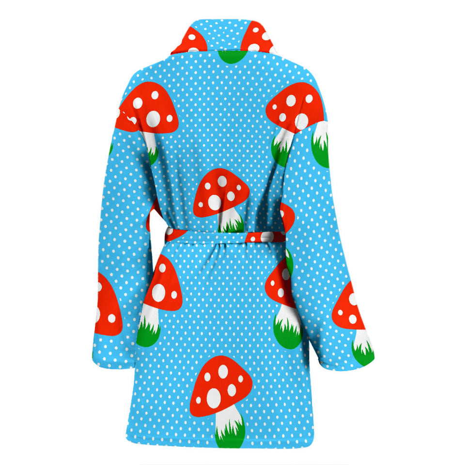 Mushroom Pokkadot Pattern Women Bathrobe