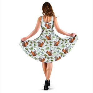 Squirrel Pattern Print Design 02 Sleeveless Midi Dress