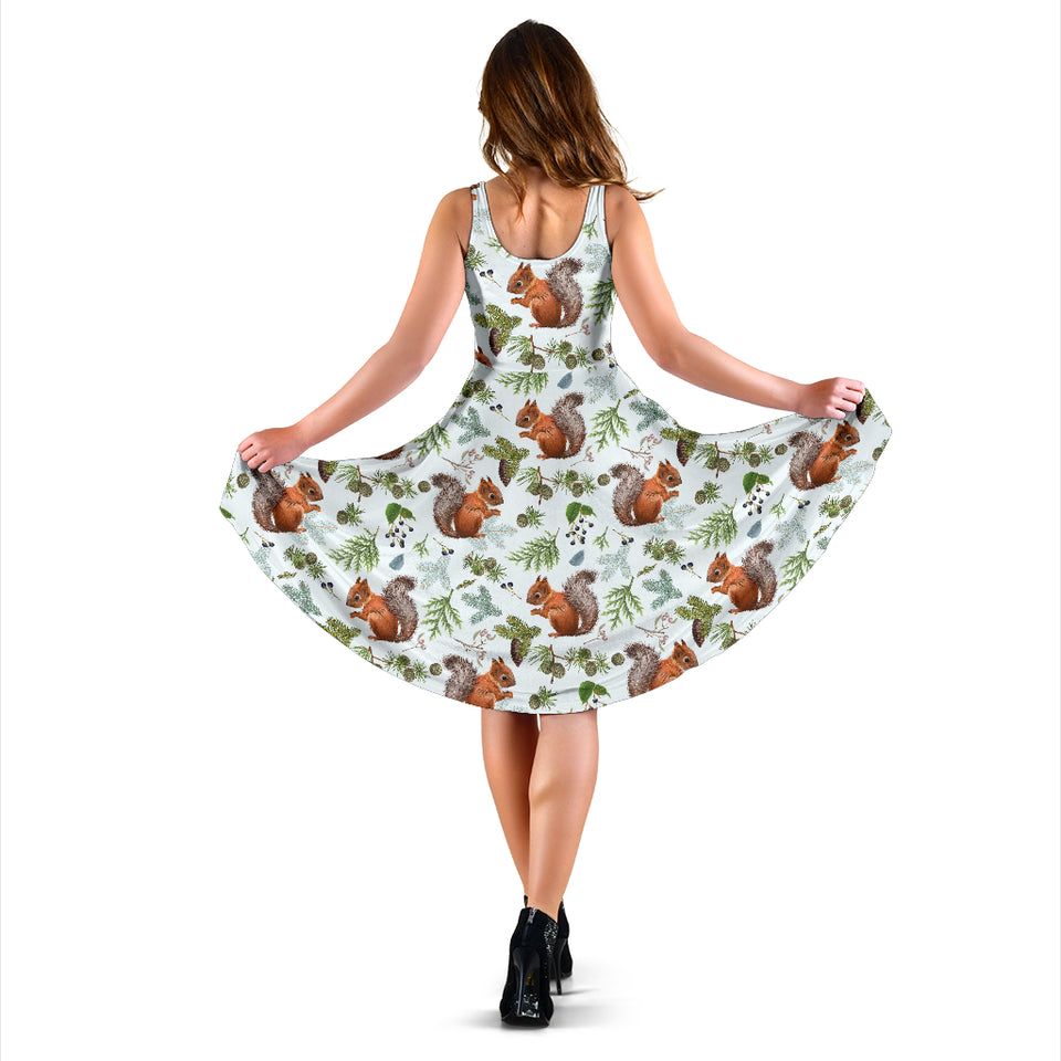 Squirrel Pattern Print Design 02 Sleeveless Midi Dress