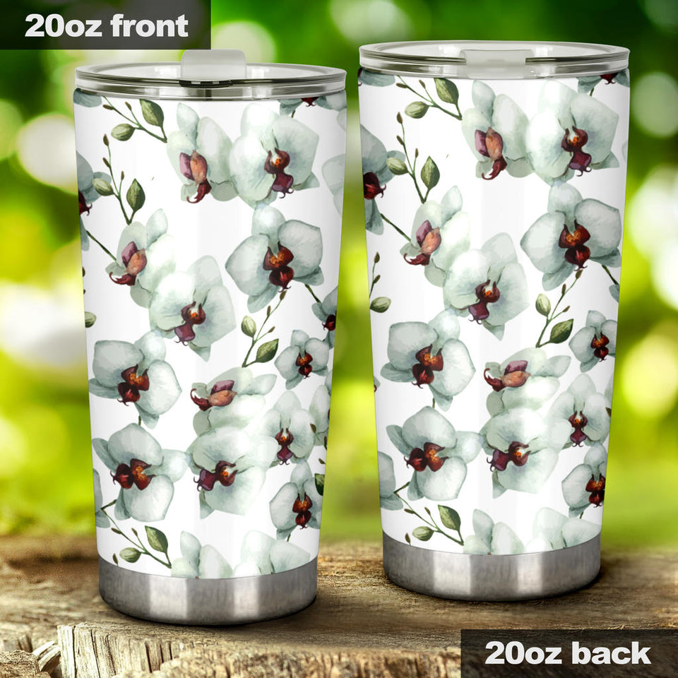 White Orchid Pattern Tumbler