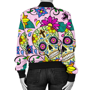 Colorful Suger Skull Pattern Women Bomber Jacket
