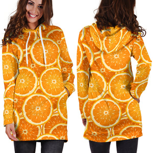 Sliced Orange Pattern Women Hoodie Dress