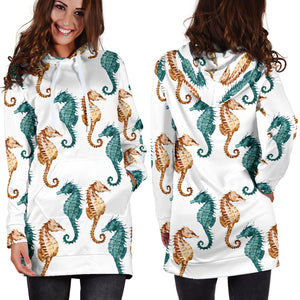 Seahorse Pattern Background Women Hoodie Dress