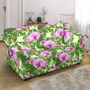 Orchid Leaves Pattern Loveseat Couch Slipcover