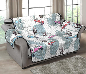 French Bulldog Skating Pattern Loveseat Couch Cover Protector