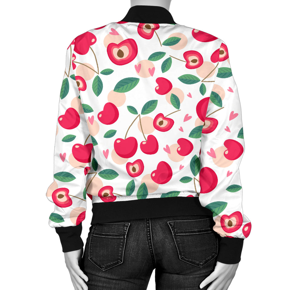 Cherry Heart Pattern Women Bomber Jacket