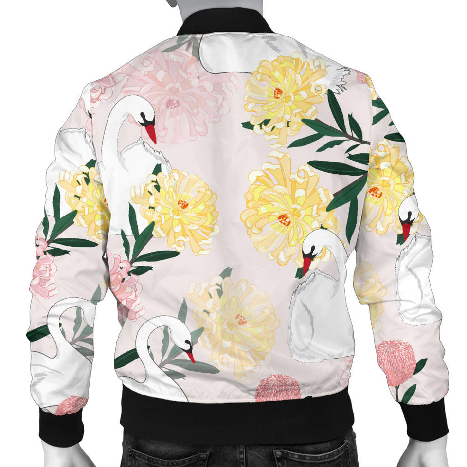 Swan Flower Pattern Men Bomber Jacket