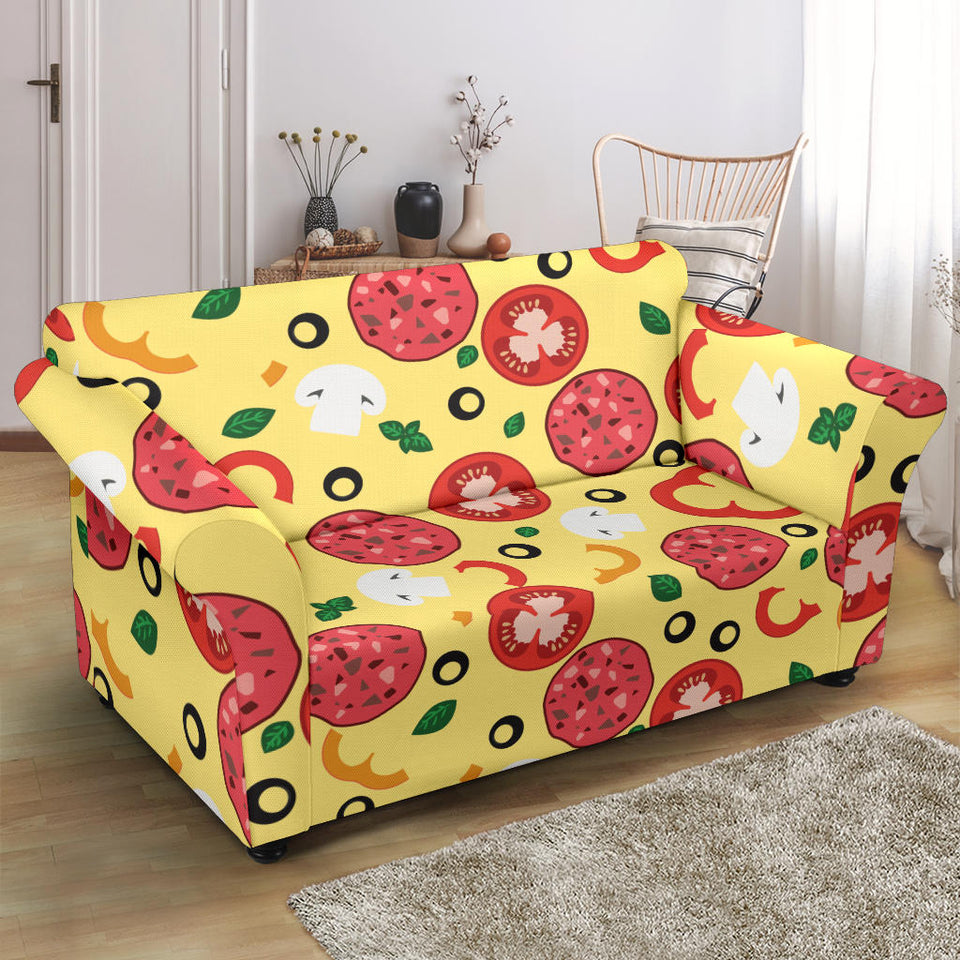 Pizza Tomato Salami Texture Pattern Loveseat Couch Slipcover